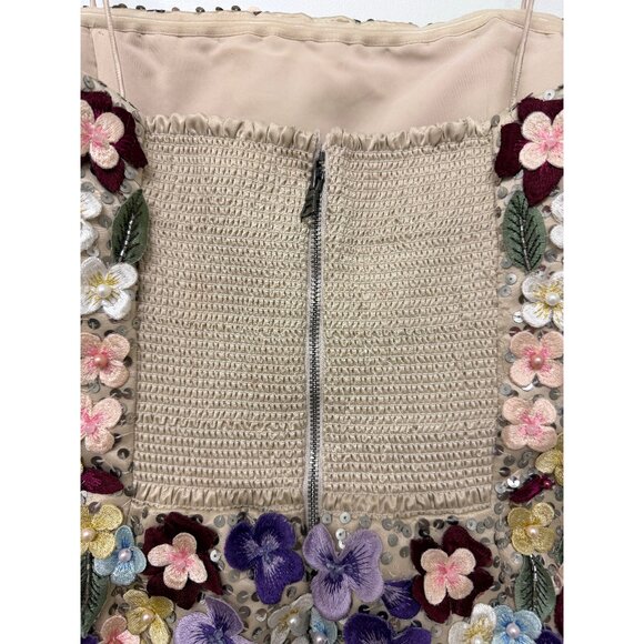 Alice + Olivia Velia Embellished Mini Gown Dress Floral Embroidered Champagne 12 - Picture 11 of 16